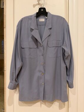 Preview Collection Silk Slate Blue Button-Up Blouse